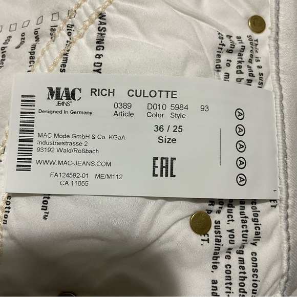 MAC Rich Jeans in White, Organic Cotton Rich Culotte Cropped Denim, Size… - Picture 13 of 14